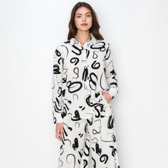 Unique Print Long Sleeves Blouse & Pants SET (TOTAL 12 PCS )